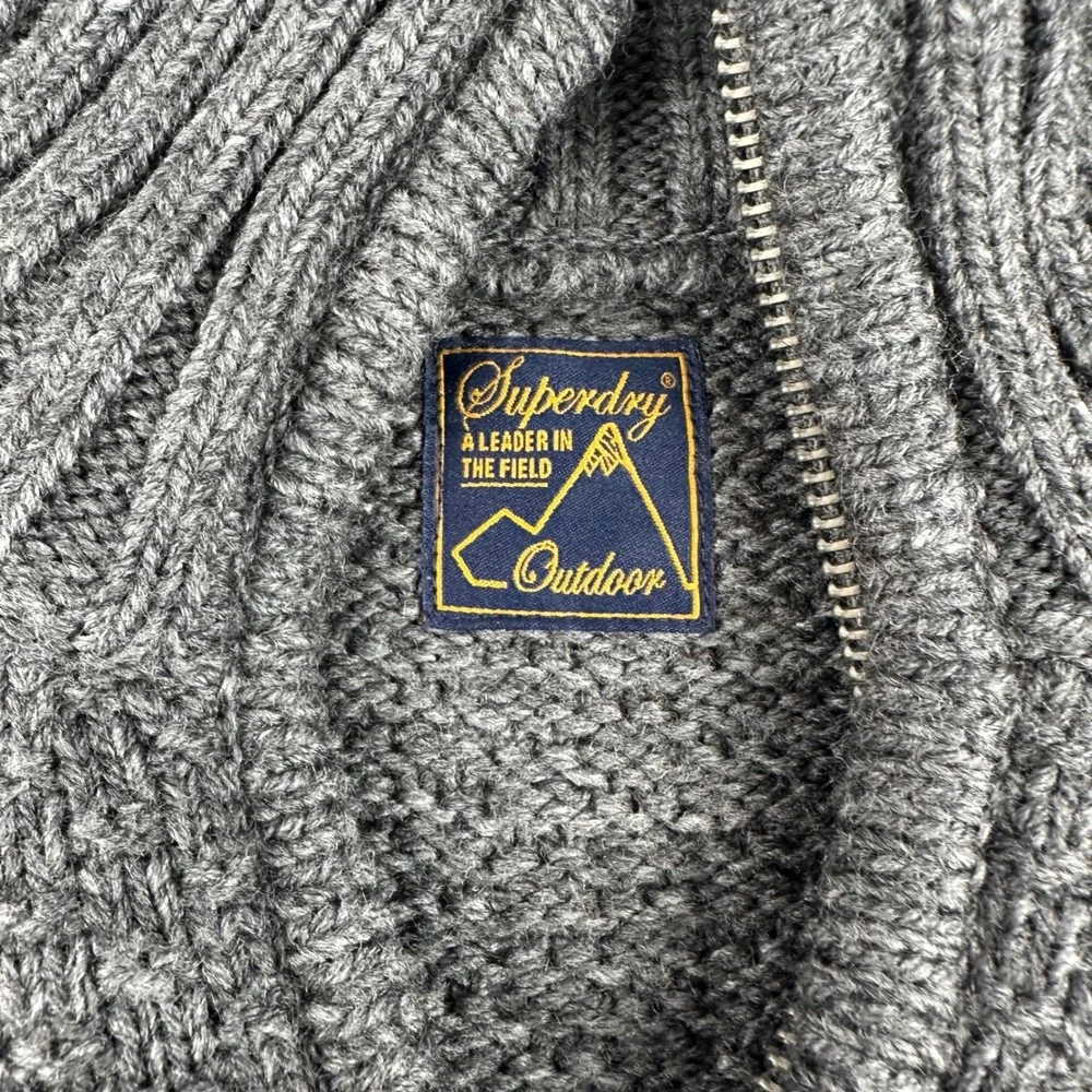 Superdry Jacob Chunky 1/4 Zip Sweater Mens XL Grey Wool Blend M6110308A